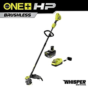 RYOBI ONE+ HP 18V Brushless Whisper Series 15 in. Cordless Battery String Trimmer with 6.0 Ah Battery and Charger, $149, FS, Home Depot