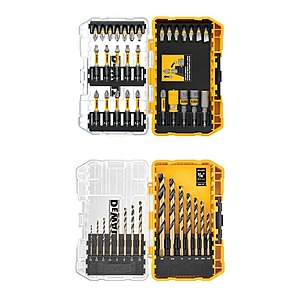DEWALT Maxfit Ultra 1/4 in.Hex Steel Screwdriving Bit Set (30-Piece) and Black and Gold Twist Drill Bit Set (15-Piece),$19.94,FS,Home Depot