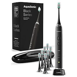 Aquasonic Black Series Ultra Whitening Toothbrush – ADA Accepted Electric Toothbrush- 8 Brush Heads & Travel Case – $29.95, Amazon
