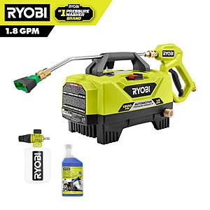 RYOBI 1200 psi/1.8 GPM Automotive High Flow Pressure Washer Kit with Foam Blaster 16 oz. Detergent Refill, $139, FS, Home Depot