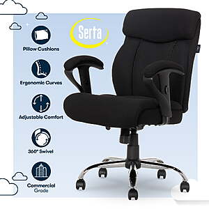 Serta Commercial Grade Task Office Chair, Supports up to 300 lbs., Black, $91, FS, Walmart