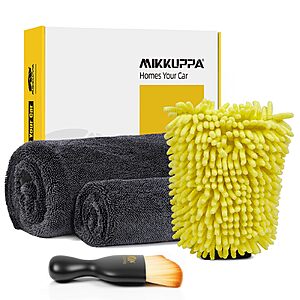 MIKKUPPA Microfiber Towels for Cars - 2-Pack 36"x24" & 16"x16" Extra Large Car Drying Towel,with Detailing Brush & Wash Mitt,$4.99,FS Prime,Amazon