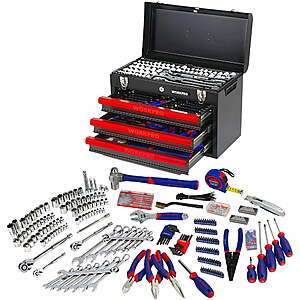 WORKPRO 408-Piece Auto Repair Tool Set,Mechanics Tool Set,General Household Home Repair Tool Kit with 3-Drawer Heavy Duty Metal Box,$143.99,FS,Walmart