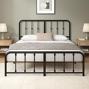 Queen, Zinus Leonardo Metal Platform Bed Frame, Victorian Spindle Style Headboard and Footboard, Heavy Duty Bed Base, Ample Underbed Space, $99