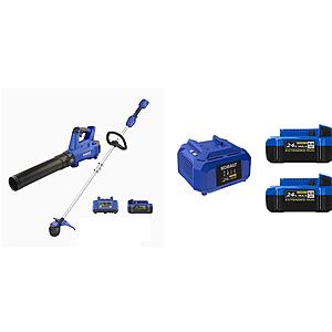 with THREE 4.0ah batteries, Kobalt 24V Brushless Blower & String Trimmer Dual Battery Combo Kit, $198, Lowe's