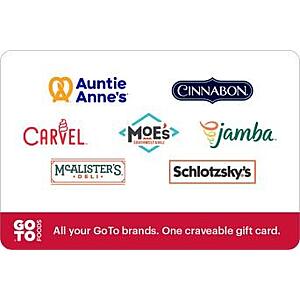 $25 GoTo Foods eGift Card, $20 + 4x fuel points (Moe's, Cinnabon, Auntie Annie's, Jamba), Kroger Gift Cards