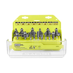RYOBI Shank Carbide Router Bit Set (15-Piece), $37.97, FS, Home Depot
