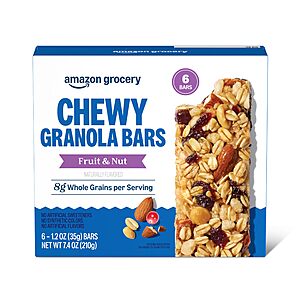 4 boxes, Amazon Grocery, Fruit & Nut Chewy Granola Bars, 7.4 Oz, 6 Ct, $6.33, Amazon