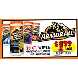 Ollie's, in store, ARMOR ALL 30 CT. WIPES, Protectant, glass Leather care or cleaning, $1.99