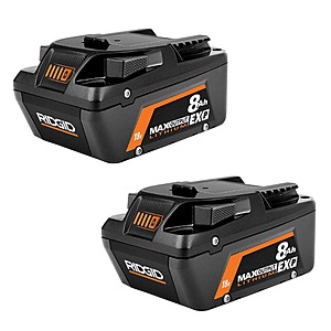 RIDGID 18V 8.0 Ah Max Output EXP Lithium-Ion Battery (2-Pack), $179, FS, Home Depot