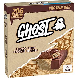 4 count Ghost Choco Chip Cookie Dough Protein Bar, 20g Protein, $4.68, Amazon