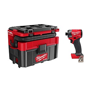 Milwaukee M18 FUEL PACKOUT 18-Volt Lithium-Ion Cordless 2.5 Gal. Wet/Dry Vacuum with M18 FUEL 1/4 in. Hex Impact Driver, $199, FS, Home Depot