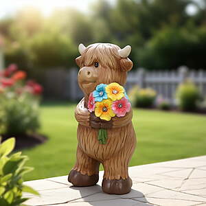 Mainstays Outdoor Solar Highland Cow Statue, 5.75 in L x 4.75 in W x 10.75 in H, $11.88, Walmart