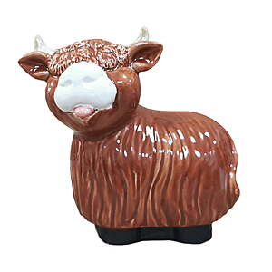 Mainstays 8 in Ceramic Highland Cow Garden Statue, Brown, Tongue-Out Design, $7.97, Walmart