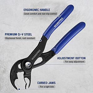 WORKPRO 5-Inch Water Pump Pliers, Premium CR-V Construction Quick Adjust Groove Joint Pliers, V-Jaw Quick Release Push Lock with Comfortable Grips, $10.19, Amazon