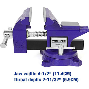 WORKPRO Bench Vise 4-1/2" Vise for Workbench, Swivel Base, $37.51, free shipping, ebay $37.49