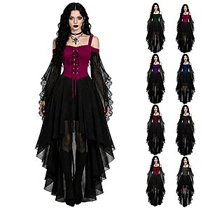 Size L only, Red, Witch Costume Women Halloween Dresses 2026 Adult Renaissance Medieval Vampire Butterfly Sleeve Mesh Gothic Outfits, $4.98 FS Prime