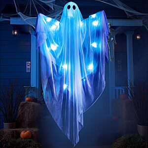 JOYIN Halloween Hanging Light up Ghost, 47” White Ghosts with Blue LED Light and Timer Halloween Hanging Decoration, $11.69, FS Prime