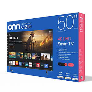 onn 50 in Class 4K UHD Smart Television Powered by VIZIO OS, 50S4V1, $158, FS, Walmart