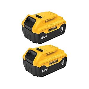 2-Pk DEWALT DCB205 20V MAX 5Ah Lithium Ion Battery $93.60 + Free S&H w/ Prime