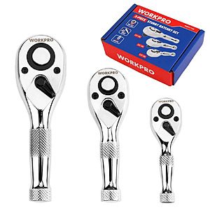 3-Piece WORKPRO Stubby Ratchet Set (1/4", 3/8", 1/2") $19.20 + Free S/H