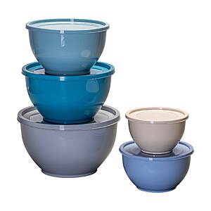 10-Pc Mainstays Plastic Mixing Bowl Set (5 Bowls + 5 Lids)