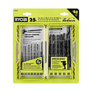$14.99, FS, Blemished, impact rated RYOBI 25 PC. Hex Shank Black Oxide Drill Bit Set, Direct Tools Outlet