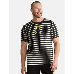 $7.50, S-L, WM, Nirvana Men's & Big Men's Smiley Striped Graphic Tee, u