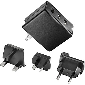 3-Port Insignia 30W Foldable USB Wall Charger w/ EU/UK/AU Rechangeable Plugs $6 + Free S&H