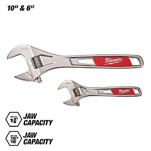 2-Pc Milwaukee 6" & 10" Adjustable Wrench Set $25 + Free S&H
