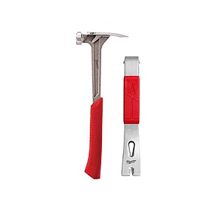 Milwaukee 17-Oz Smooth Face Framing Hammer + 12" Pry Bar $30 + Free S&H