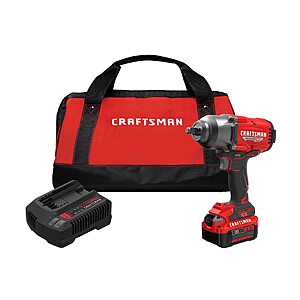 $179, Lowes, CRAFTSMAN V20 RP 20-volt Variable Speed Brushless 1/2-in Drive Cordless Impact Wrench with 4.0 batt/charger, 1k breakway torque, 700 tightening