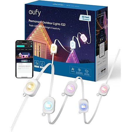 REFURBISHED w/ 2 year warranty, 50ft eufy Permanent Outdoor Light E22 30 Triple-LED Smart Lighting String, $56.23, free shipping, ebay