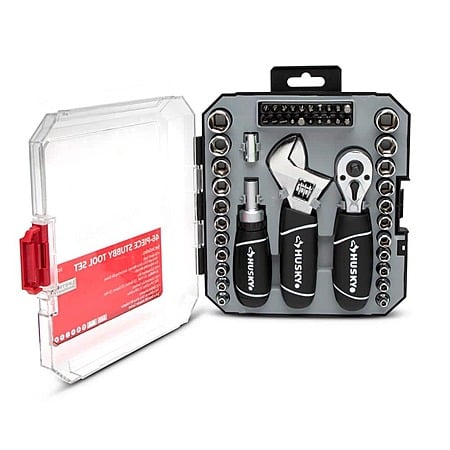 Husky 1/4 in. and 3/8 in. Stubby Ratchet and Socket Set (46-Piece), $19.97, free shipping, Home Depot