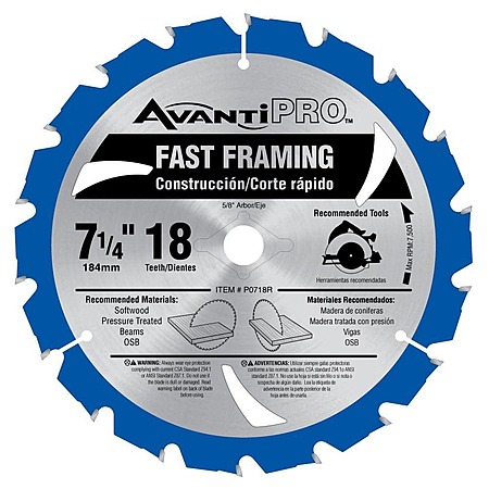 Avanti Pro 7-1/4 in. x 18-Teeth Fast Framing Saw Blade, $2.82, free shipping, Home Depot