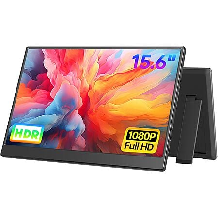Portable Monitor 15.6-inch FHD 1080P Ultra-Slim Travel External Monitor HDR IPS Gaming Display with Kickstand &Speakers USB-C HDMI Plug&Play, $42.29, FS, Amazon