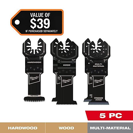 Milwaukee OPEN-LOK Variety Oscillating Blade Set w/ Japanese Hardwood Blade (5-Piece), $15.14, FS, Home Depot