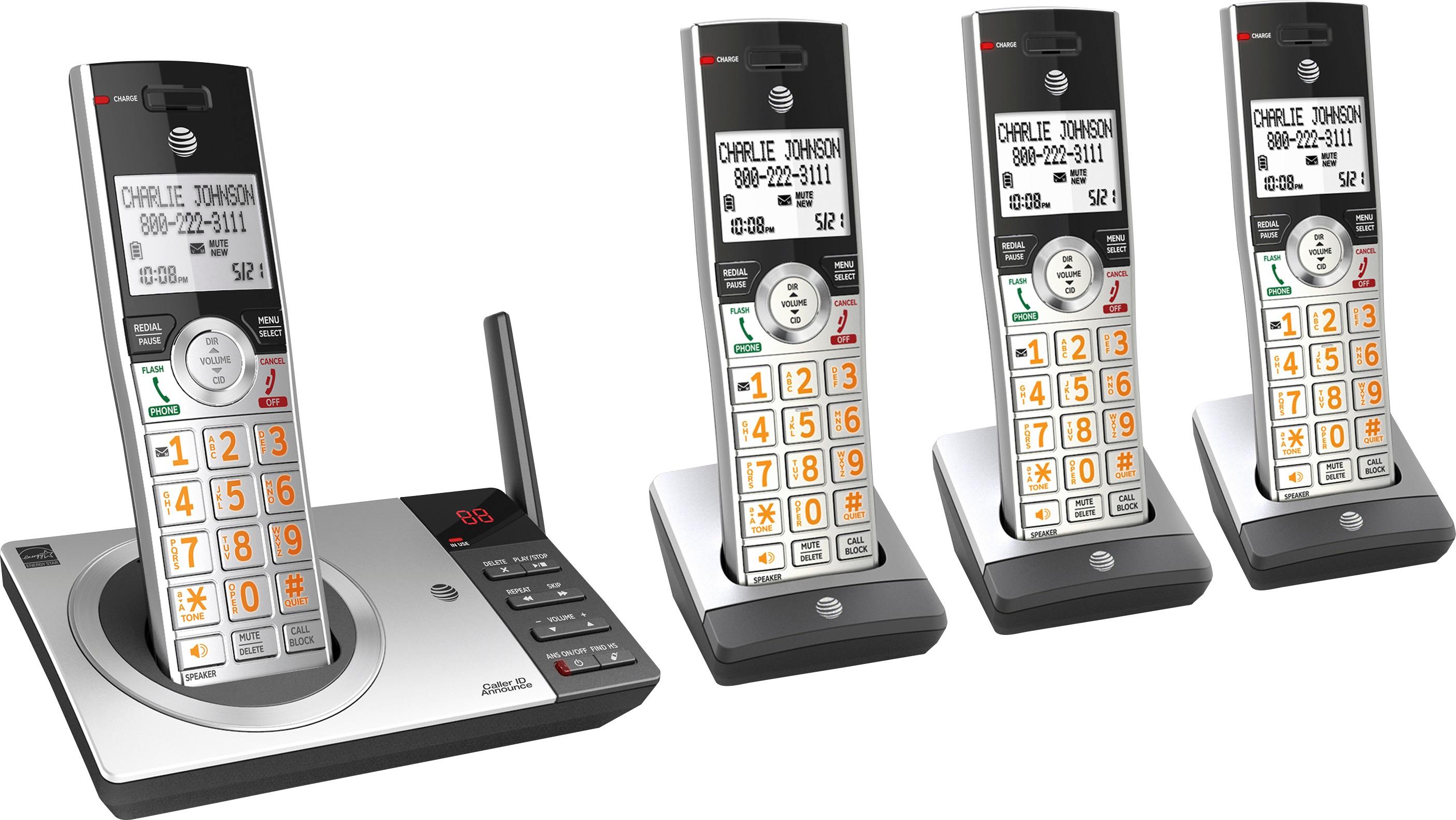AT&T DECT 6.0 Expandable Cordless Phone with Answering System, Silver/Black with 4 Handsets, $62.88, Amazon