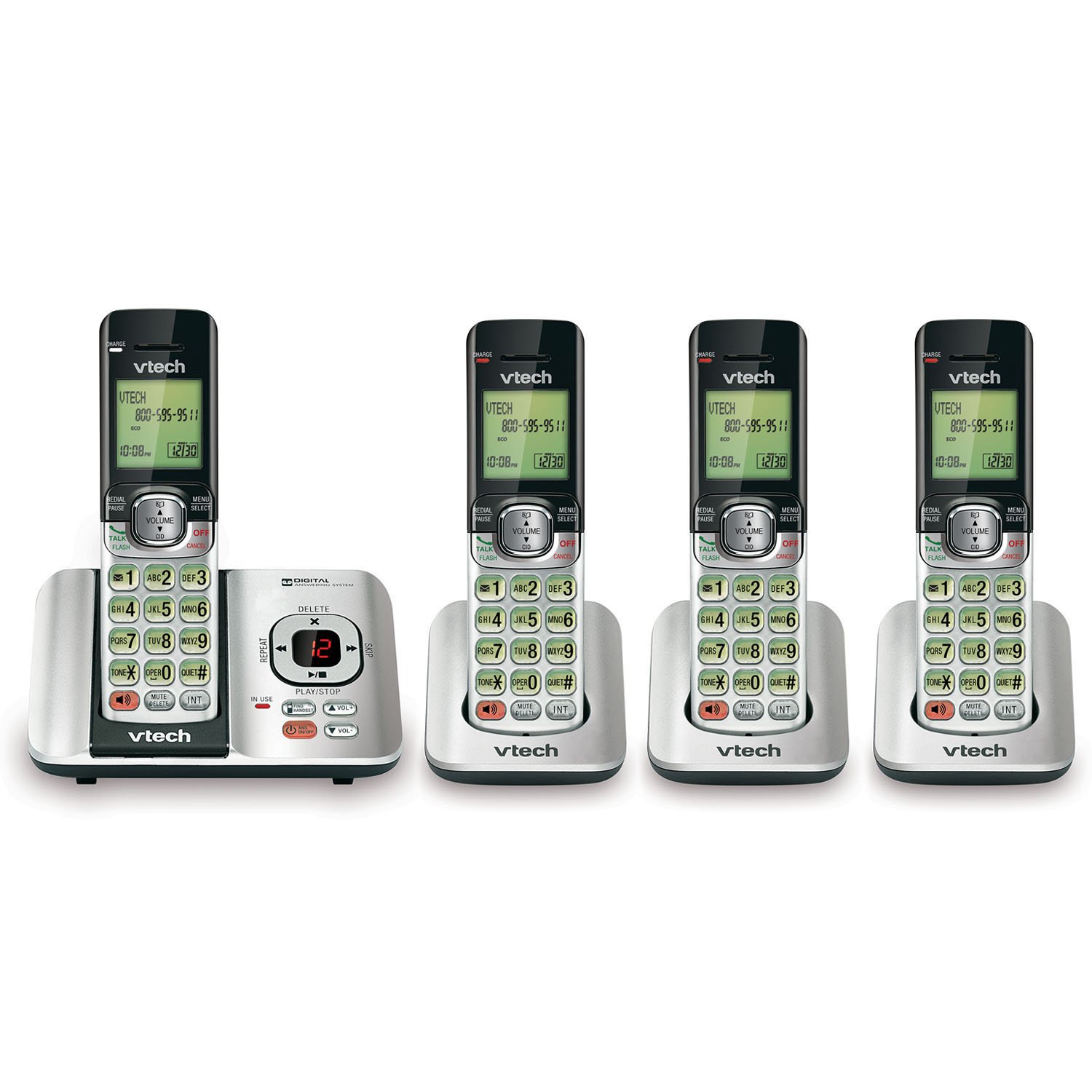 VTech CS6529-4 DECT 6.0 Phone Answering System with Caller ID/Call Waiting, 4 Cordless Handsets, Silver/Black, $49.78, Amazon