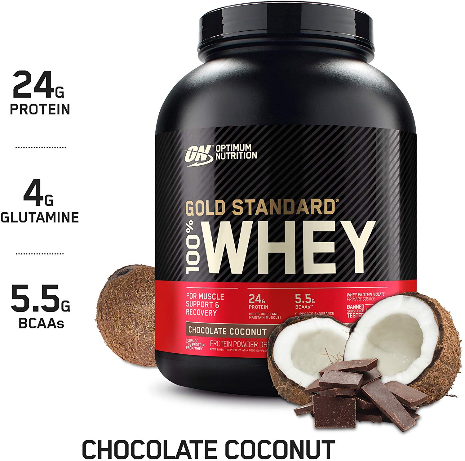 Optimum Nutrition Gold Standard 100% Whey Protein Powder, Chocolate Coconut or White Chocolate, 5 Pound, $35.58 AC w/ S&amp;S, Amazon