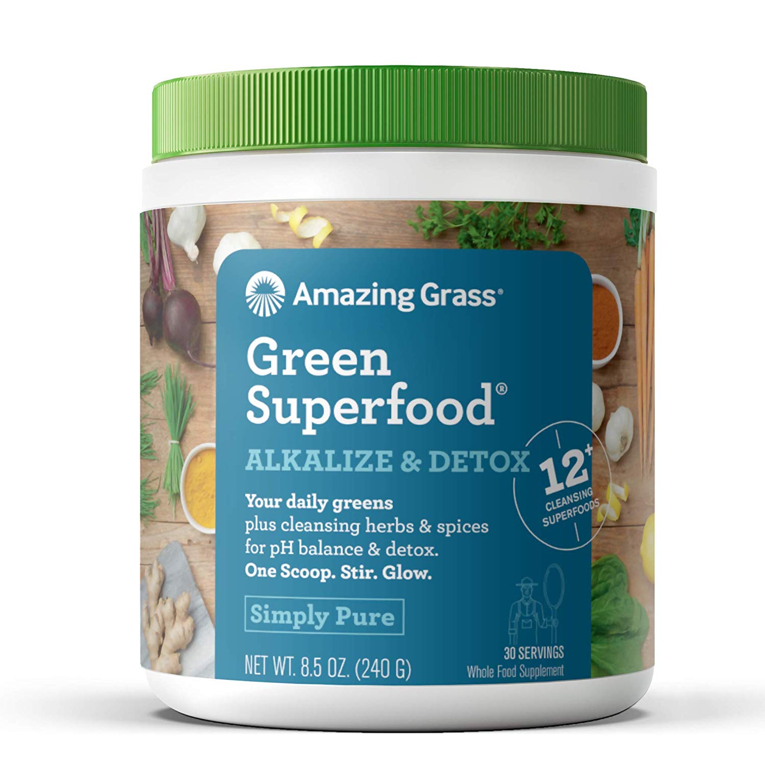 Amazing Grass Green Superfood Alkalize & Detox: Organic Plant Based Powder with Active Probiotics, Greens and Wheat Grass, 30 Servings, $10.64 w/ S&S, Amazon