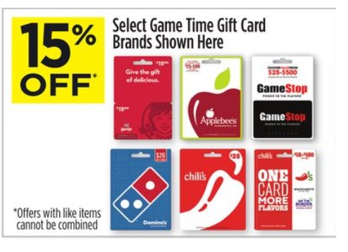 Dollar General In Store 15 Off Select Gift Cards Wendy S