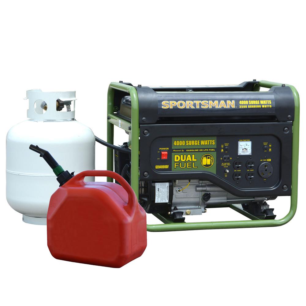 Sportsman 4,000/3,500-Watt Dual Fuel Powered Portable Generator, Runs on LPG or Regular Gasoline, $279, FS, Home Depot $279