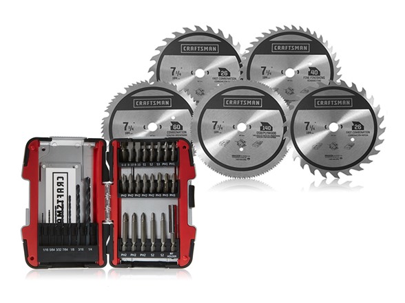 Woot - 30 piece Craftsman drill and drive kit with 5 pack combo 7 1/4" circular saw blades, $24.99, free shipping for Prime members