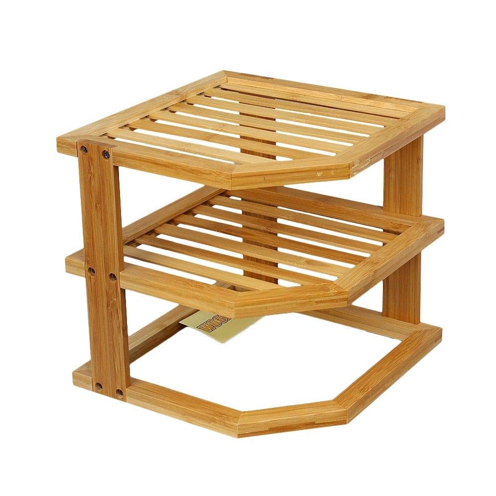 Bamboo Kitchen Corner Shelf Organizer Plate Rack Corner Cabinet