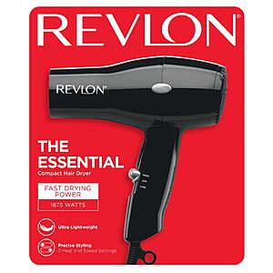 Revlon 1875W Compact Hair Dryer, Black $10.97