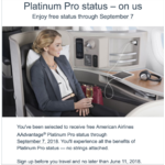 Free Platinum Pro Status until 9/7 on American Airlines AAdvantage YMMV