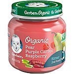 Gerber Purees Organic 2nd Foods Pear Purple Carrot Raspberry Baby Food Glass Jar, 4 oz $0.01