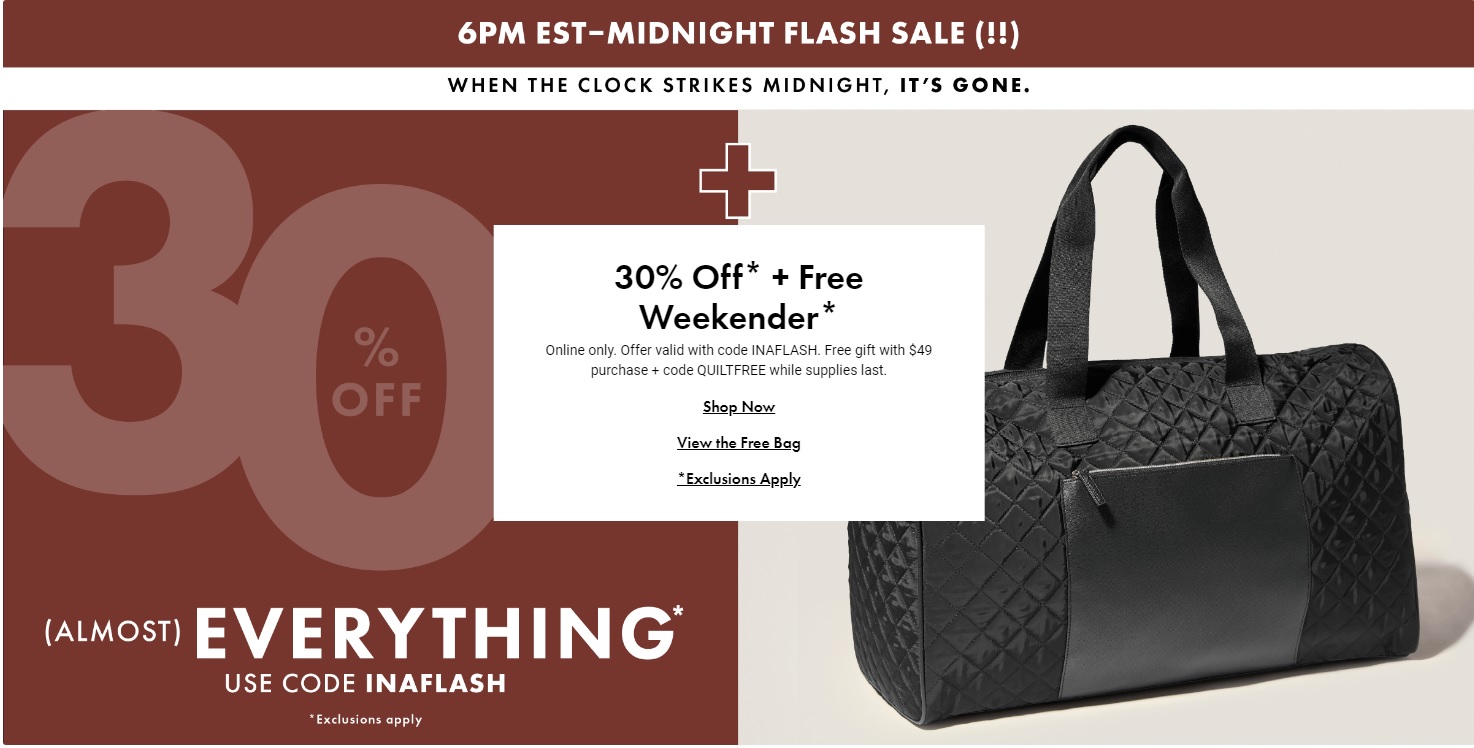 30 Off everything almost at DSW with code INAFLASH on Oct 30th from 6PM to Midnight