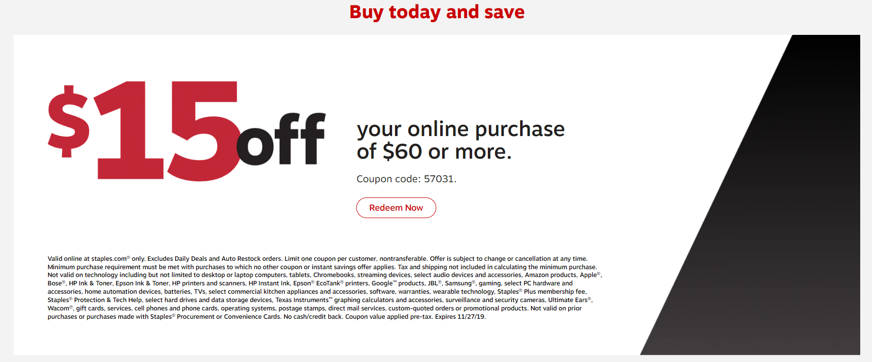 Staples Coupon 15 off your online purchase of 60 or more